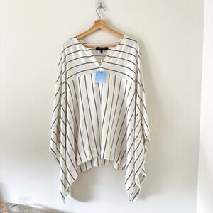 ST. JOHN Asymmetrical Striped Kimono Blouse Bianco/Navy M